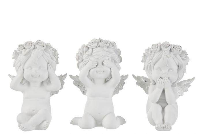Set 3 figurine Angel See Hear Speak, Rasina, Argintiu, 12.5x12x17 cm