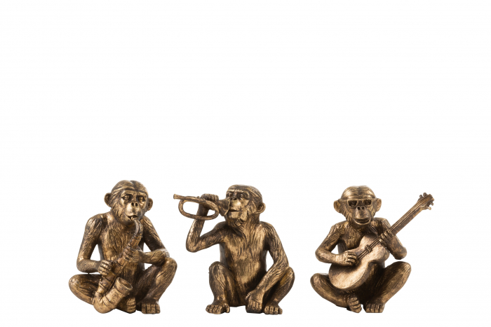 Set 3 figurine Ape Music, Rasina, Auriu, 5x9x15 cm