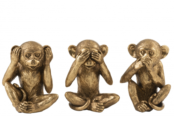 Set 3 figurine asortate Monkey, Compozit, Auriu, 19.5x16.5x23 cm
