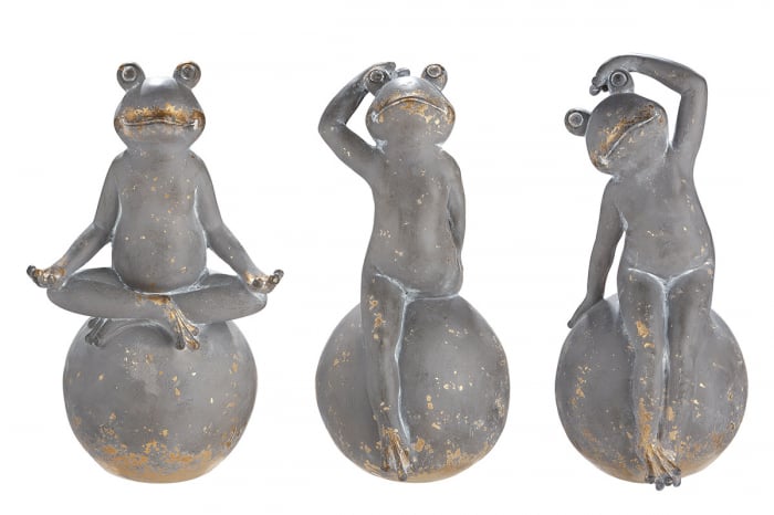 Set 3 figurine broasca Fredi, rasina, gri, 23x41x17 cm