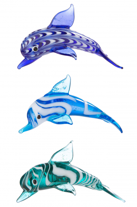Set 3 figurine Dolphin, sticla, multicolor, 7x3.9x3.6 cm [2]