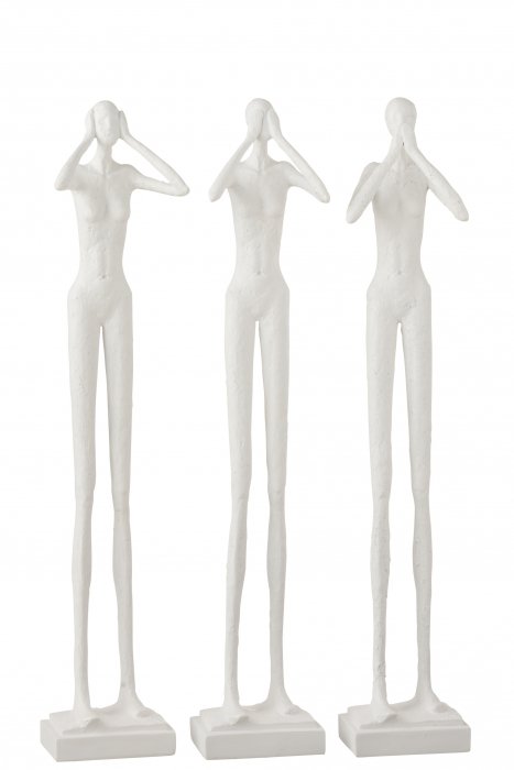 Set 3 figurine Hear See Stay Quiet, Fibre sintetice, Alb, 13x10x60 cm image7