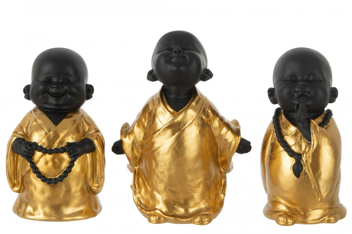 Set 3 figurine Monk , Rasina, Negru, 13.5x7.5x17.5 cm