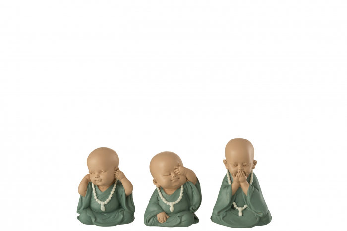 Set 3 figurine Monk See Hear Speak, Rasina, Bej Albastru, 8x6x10 cm