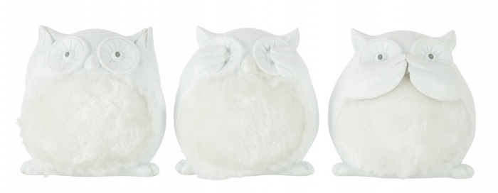 Set 3 figurine Owl See Hear Speak, Rasina, Alb, 8x6.5x10 cm