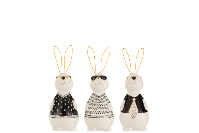 Set 3 figurine Rabbit Max, Ceramica, Alb/Negru/Auriu, 8.5x7x19.5 cm [1]