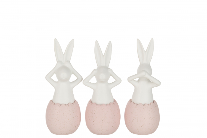 Set 3 figurine Rabbit See Hear Speak, Ceramica, Alb Roz, 10.6x9.5x25.9 cm