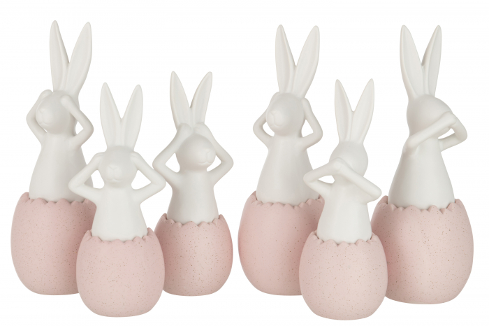 Set 3 figurine Rabbit See/Hear/Speak, Ceramica, Alb/Roz, 12x12x31.2 cm [2]