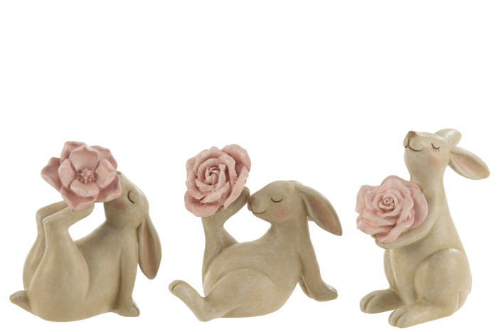 Set 3 figurine Rabbit With Rose, Rasina, Bej Roz, 7x8.5x16.5 cm