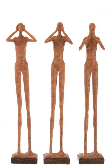 Set 3 figurine See Hear Speak No Evil, Rasina, Portocaliu, 11x11x60 cm