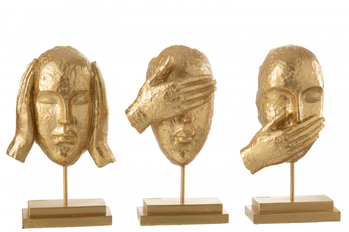 Set 3 figurine See Hear Speak, Rasina, Auriu, 17.5x10.5x27.5 cm