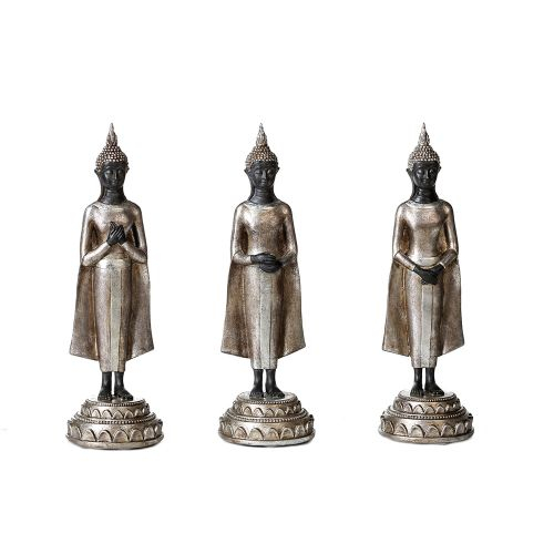 Set 3 figurine Thai Buddha, rasina, auriu negru, 9x26.5 cm imagine 2021 lotusland.ro