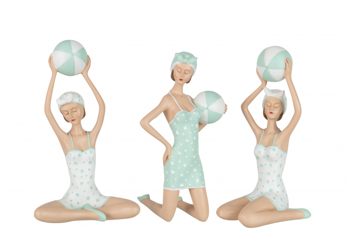 Set 3 figurine Woman Bathing Suit Sitting, Rasina, Albastru deschis, 13x13.5x24 cm