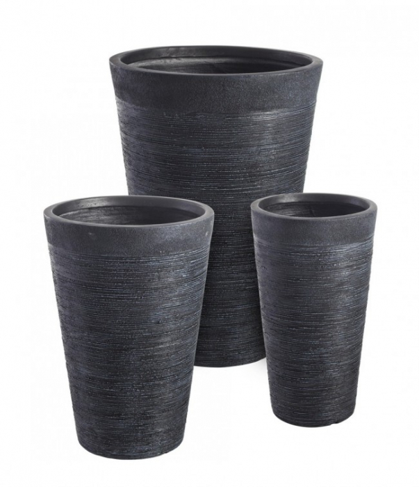 Set 3 ghivece Graffiti, Fibra de sticla, Negru, 30/40/49.5xx50.5/56.5/69.5 cm [2]