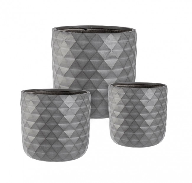 Set 3 ghivece Pyramid, Fibra de sticla, Gri deschis, 30/37/44x30/37/44x29/36/43 cm [2]