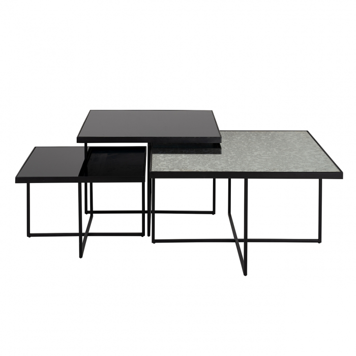 Set 3 masute Chester, Sticla/Fier, Negru, 42/38/32x70/60/50x70/60/50 cm [6]