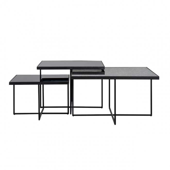 Set 3 masute Chester, Sticla/Fier, Negru, 42/38/32x70/60/50x70/60/50 cm [4]