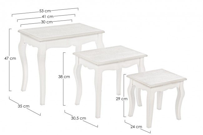 Set 3 masute de cafea Clorine, Lemn, Alb, 30/41/53x24/30.5/35x29/38/47 cm [2]