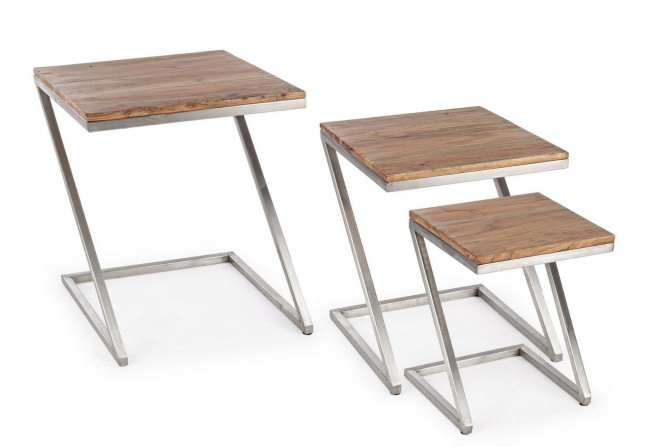Set 3 masute de cafea Osbert, Lemn de acacia, Maro, 35/40/45x35/40/45x43/48/53 cm [4]