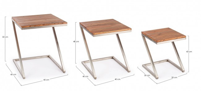 Set 3 masute de cafea Osbert, Lemn de acacia, Maro, 35/40/45x35/40/45x43/48/53 cm [2]