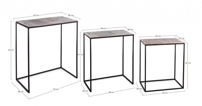 Set 3 masute de cafea Tahir, Aluminiu, Maro, 43/48/53x23/28/28x55/61/66 cm [2]