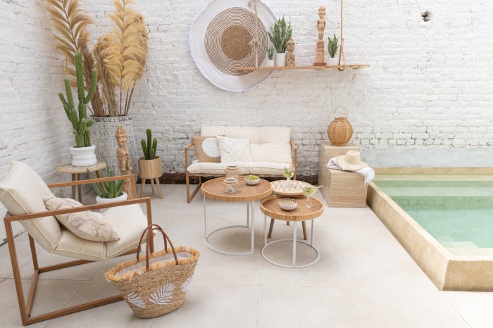 Set 3 masute laterale, Fibre naturale, Natural, 53x53x55 [1]