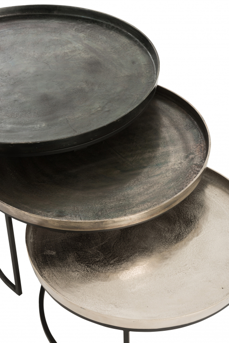 Set 3 masute Mix, Aluminiu, Negru, 77.5x77.5x45.5 cm [2]