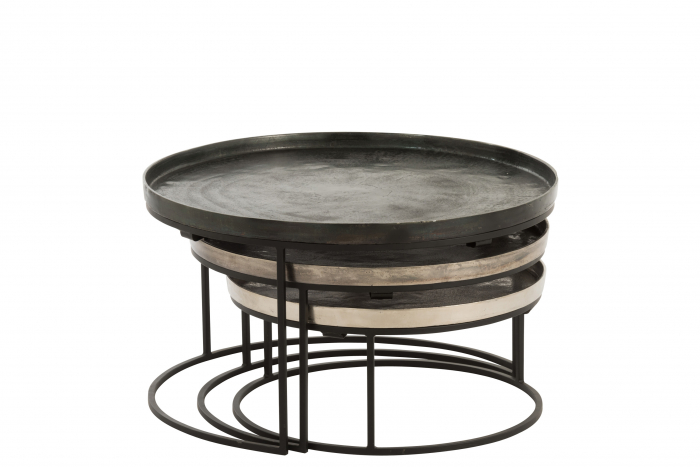 Set 3 masute Mix, Aluminiu, Negru, 77.5x77.5x45.5 cm [3]