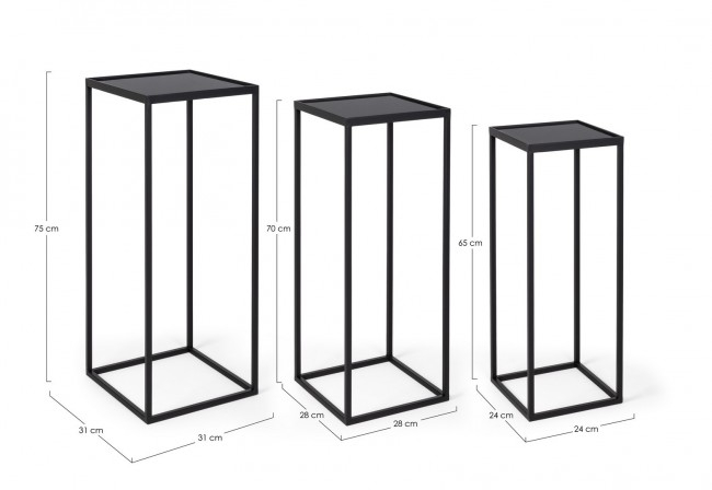 Set 3 masute  Nucleos, Otel, Negru, 24/28/31x24/28/31x65/70/75 cm [2]