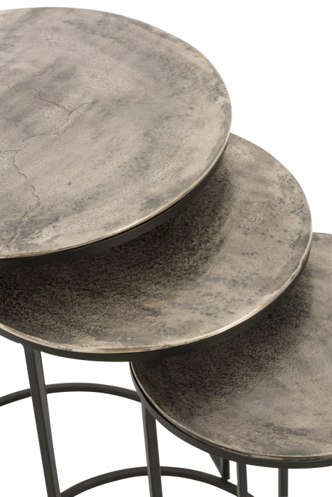 Set 3 masute Round, Aluminiu, Negru, 42x42x60 cm [2]