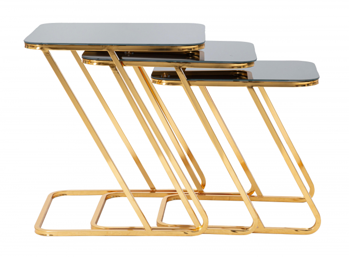 Set 3 masute Simple, Fier/Sticla, Auriu/Negru, 55/51/45x50.5/49/47x44/39/34 cm [2]