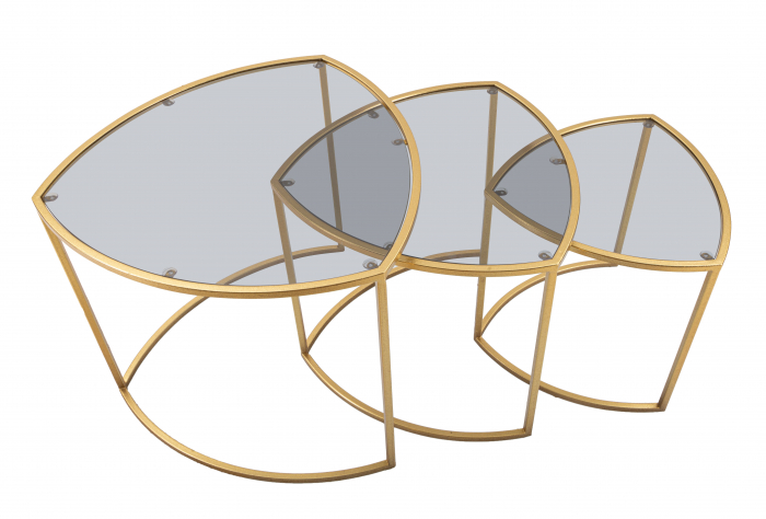 Set 3 masute Triangle, Fier/Sticla, Auriu, 50/ 45/40x60/50/40x60/ 50/40 cm [6]