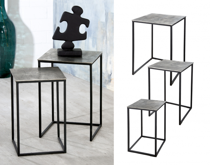 Set 3 masute Trio, Aluminiu/Metal, Negru/Argintiu, 41x61x41 cm [2]