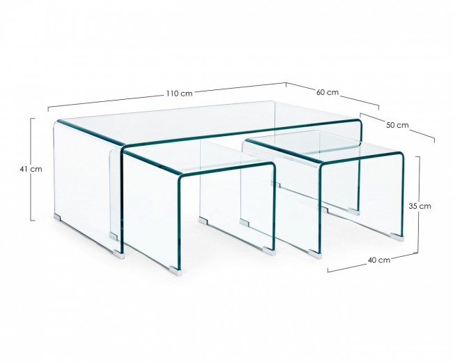 Set 3 mese cafea IRIDE,  sticla, incolor, 110x60x41cm;40x50x35cm [2]