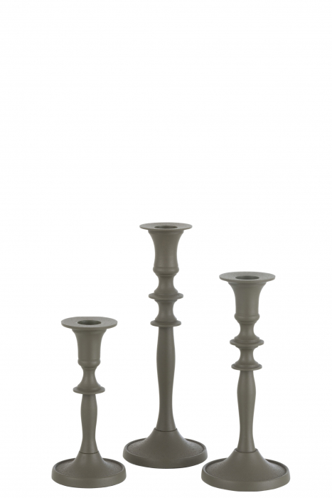 Set 3 suporturi lumanare Classical, Metal Fier, Verde, 7x7x15 cm
