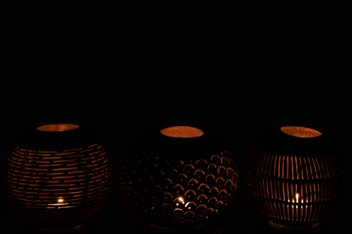 Set 3 suporturi lumanare Coconut, Bambus, Maro, 42x14x11 cm [3]