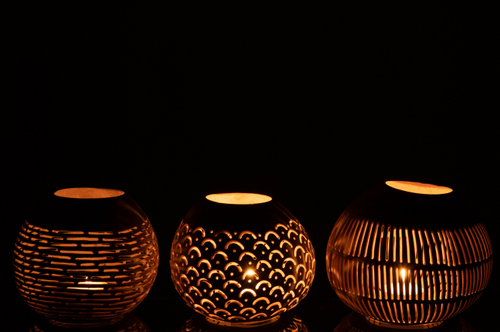 Set 3 suporturi lumanare Coconut, Rattan/Bambus, Natural, 14.5x14.5x11.5 cm [3]
