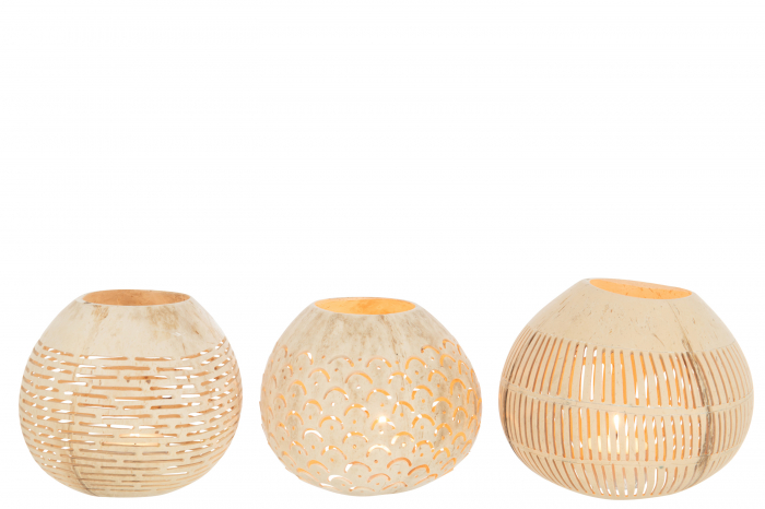 Set 3 suporturi lumanare Coconut, Rattan/Bambus, Natural, 14.5x14.5x11.5 cm [2]