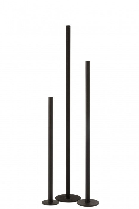 Set 3 suporturi lumanare Modern, Metal Fier, Negru, 16x16x120 cm