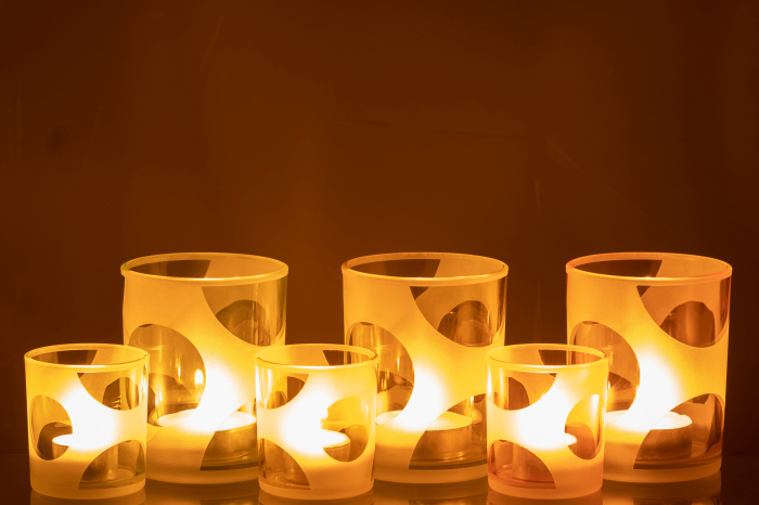 Set 3 suporturi lumanari, Sticla, Multicolor, 10x10x12.5 [7]