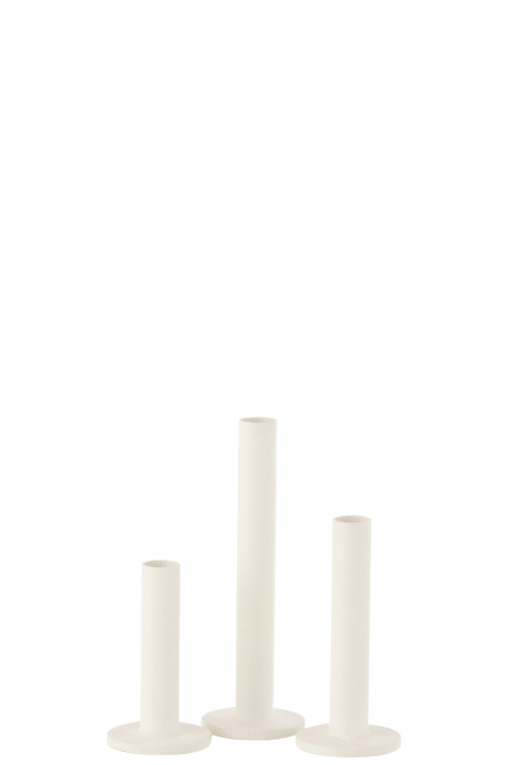 Set 3 suporturi pentru lumanari Jolipa, Metal, Alb , 7x7x21 cm