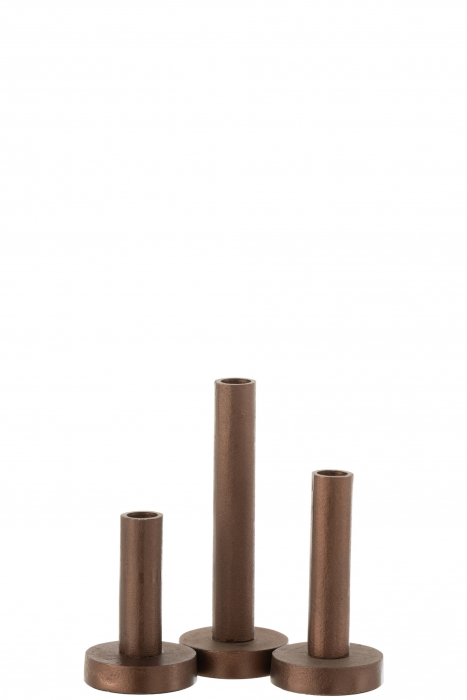 Set 3 suporturi pentru lumanari Jolipa, Metal, Maro, 7x7x22 cm