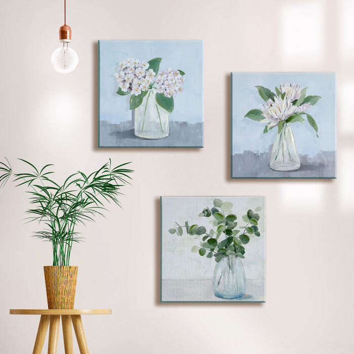 Set 3 tablouri Bunch of Flowers, panza, multicolor, 28x28x2.5 cm GILDE imagine 2022