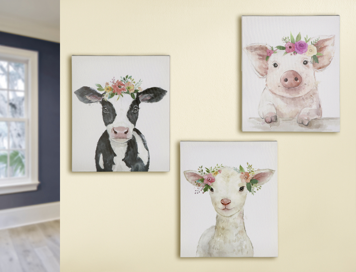 Set 3 tablouri Cow, Lamb, Pig, panza, multicolor, 25x30 cm [2]