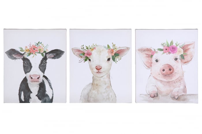 Set 3 tablouri Cow, Lamb, Pig, panza, multicolor, 25×30 cm GILDE imagine 2022