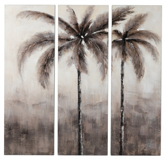 Set 3 tablouri Palm Tree, Canvas, Maro, 39.5x12x120 cm