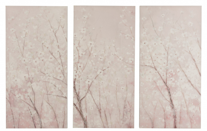Set 3 tablouri Sakura, Canvas, Roz, 49.5x2.5x99.5 cm