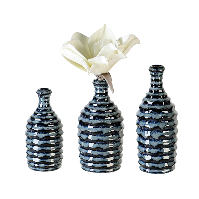 Set 3 vaze asortate Foggia albastru, ceramica glazurata, 17 cm