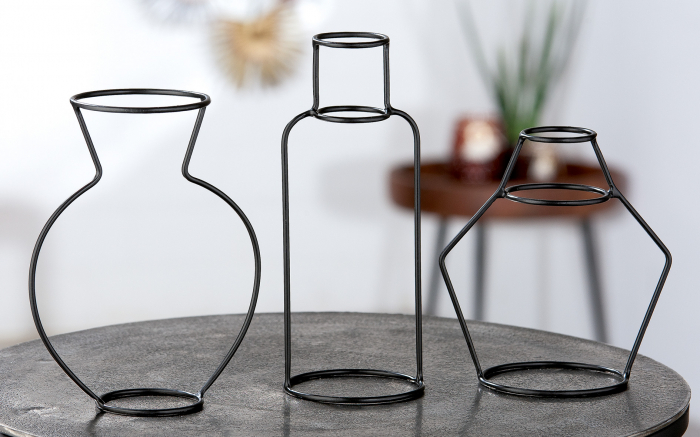 Set 3 vaze decorative, Metal, Negru, 0x0x0x cm