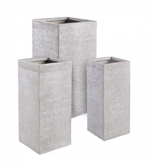 Set 3 vaze Graffiti, Fibra de sticla, Alb, 26/33/40x26/33/40x60/70/77 cm [2]